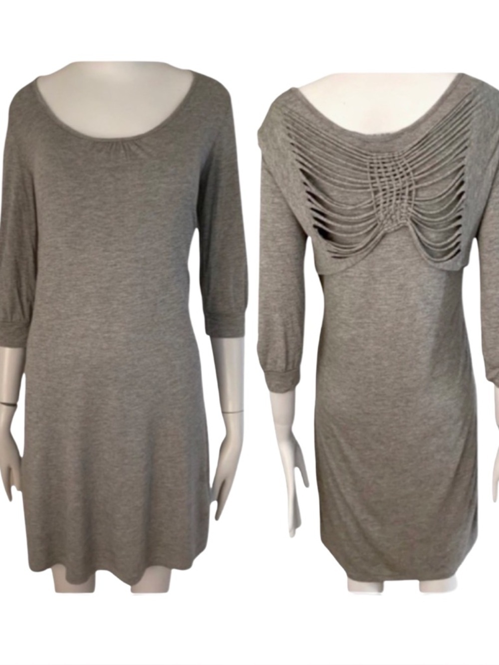 REISS Jersey Knit Grey Dress With Cut Out Detailing on Back Long Sleeves Size M